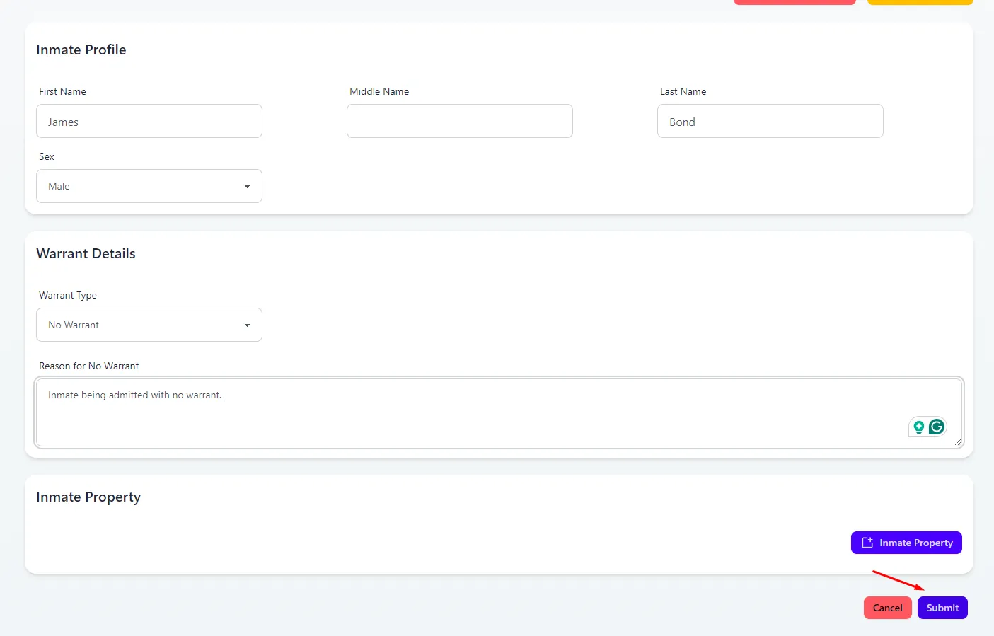 admission no warrant