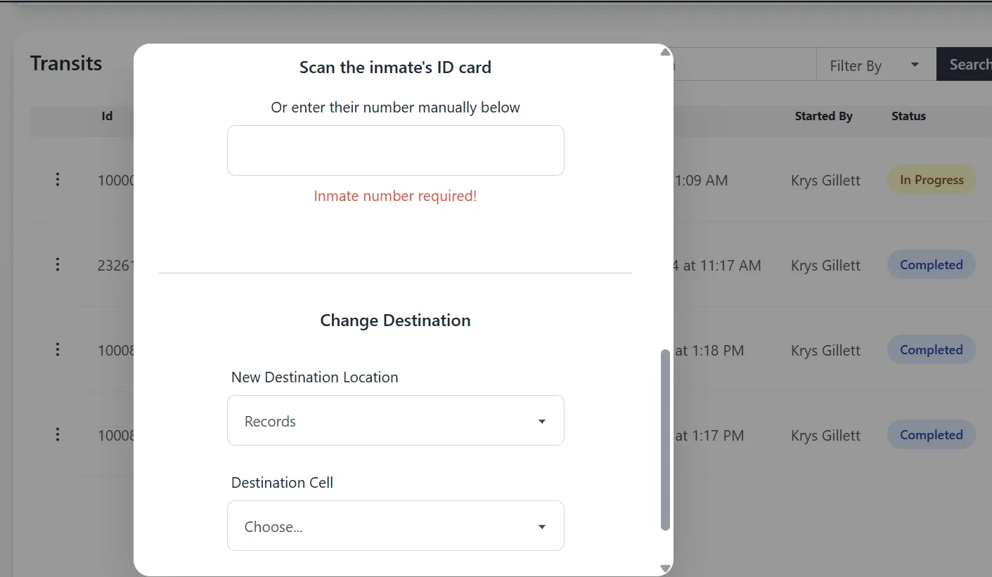 processing transit with change dialog
