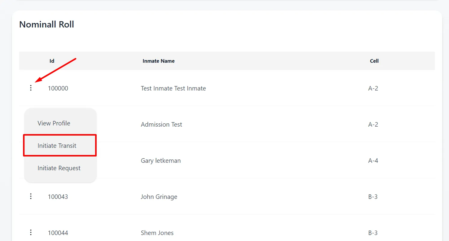 initiate transit at nominall roll