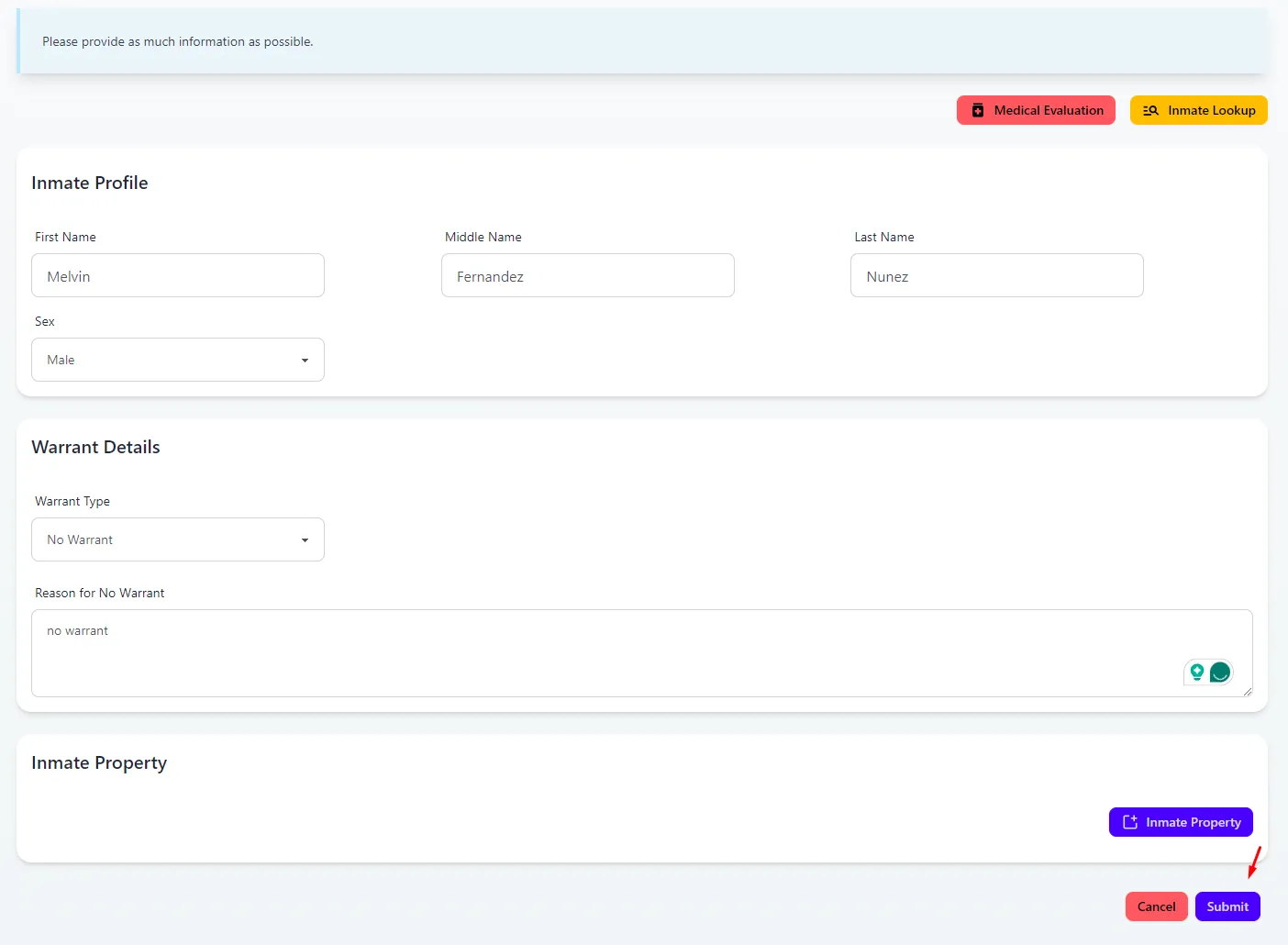 submit imported inmate