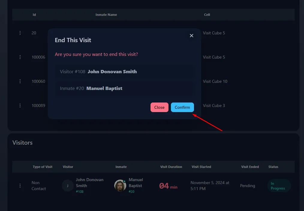 Visitbox Duration End Confirm